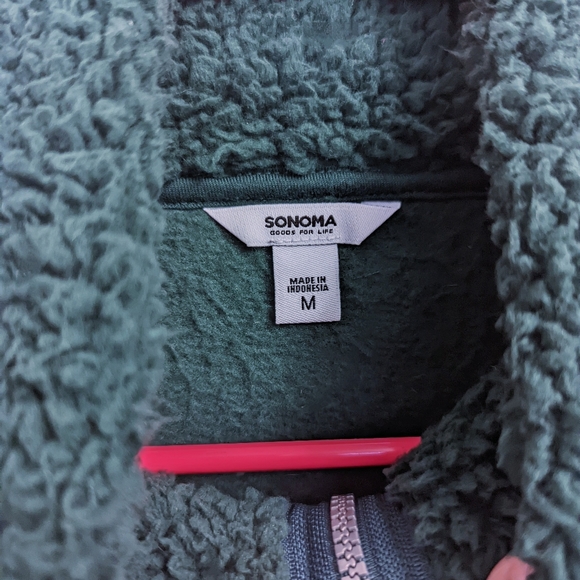 Sonoma Forrest Green Super Soft Sherpa Quarter Zip-up Pullover Sweater - Picture 7 of 9